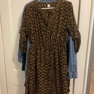 Old Navy Leopard Print Long Sleeve Dress - Brown and Black